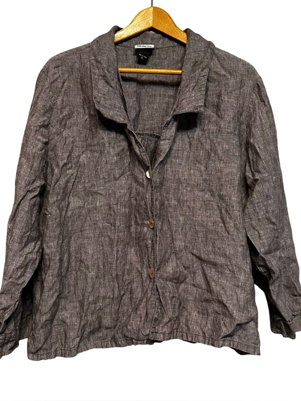 TSD Black Gray Linen Button Front Lightweight Jacket Blazer Shirt XL Lagenlook
